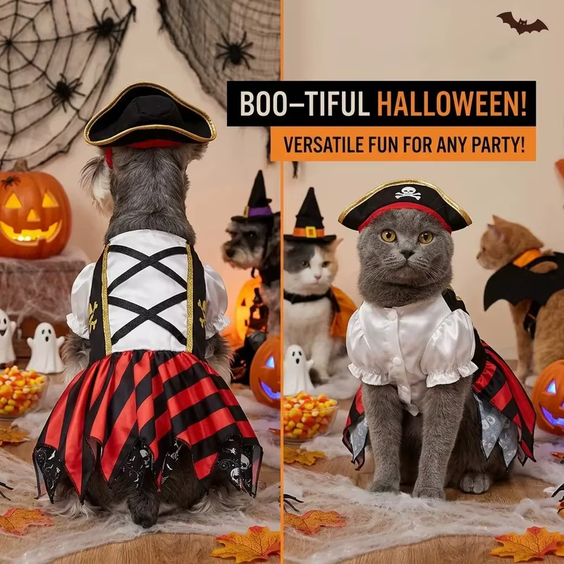 Disfraz de Pirata para Perros y Gatos – Traje de Fiesta para Mascotas