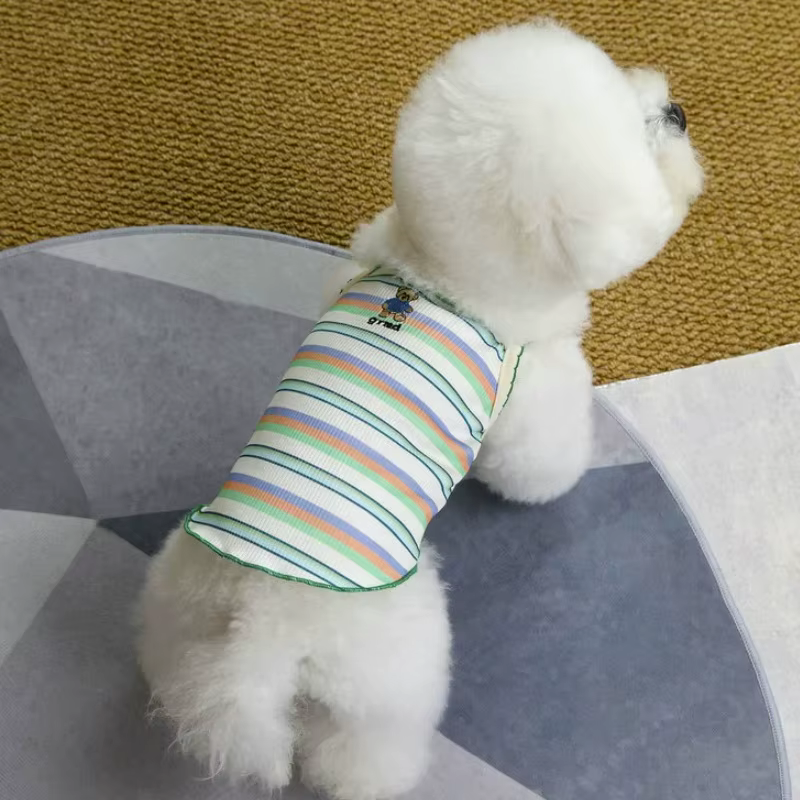 Chaleco veraniego a rayas para perros y gatos – Estampado de oso - imagen 3