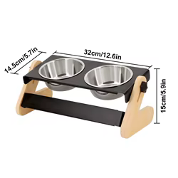 Comedero elevado doble para gatos y cachorros, madera ajustable