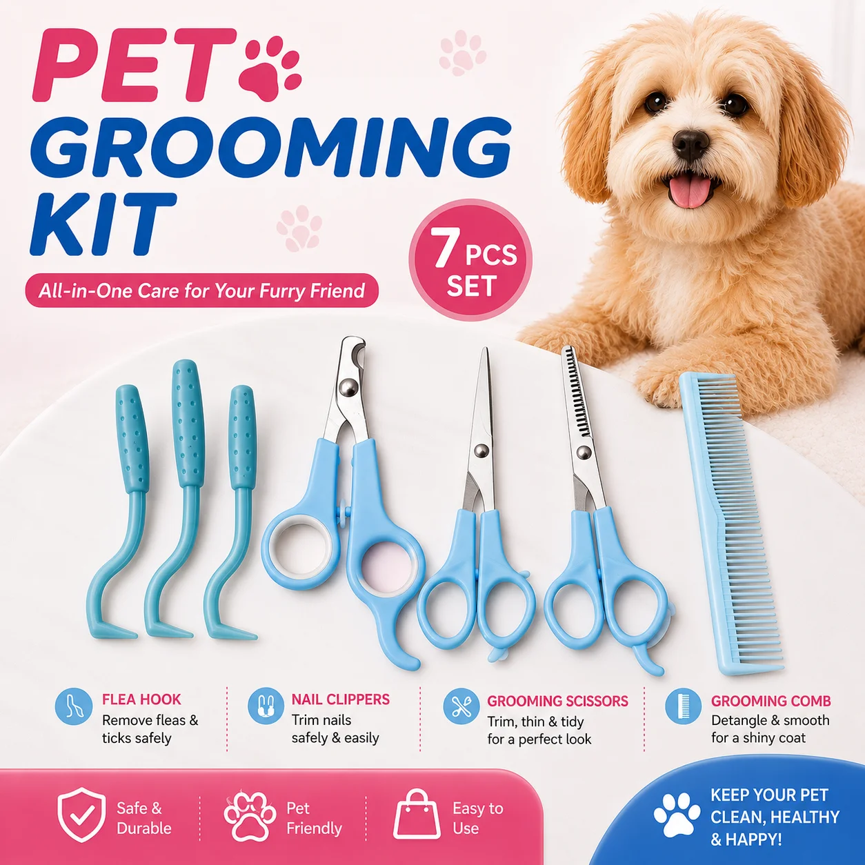 Kit aseo perros y gatos – Cepillo, tijeras y cortaúñas - imagen 4