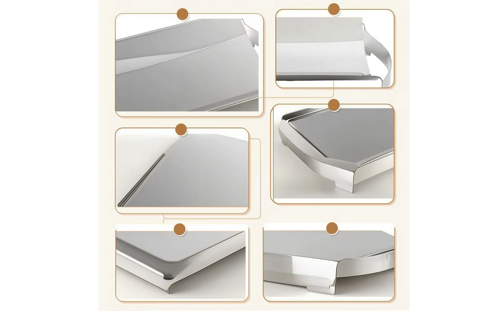 Bandeja rectangular de acero inoxidable acabado espejo brillante