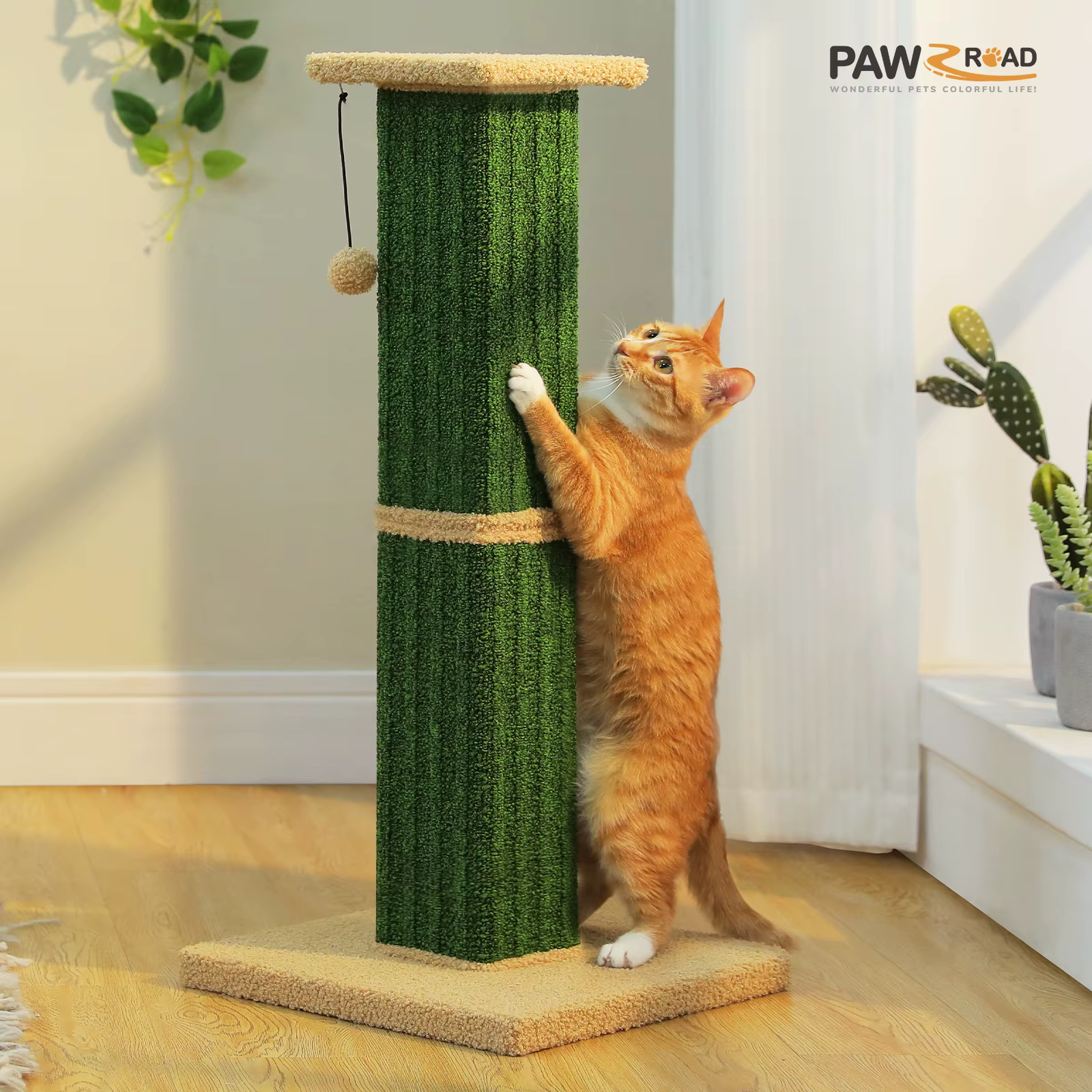 Rascador alto para gatos adultos con sisal y bola colgante - imagen 3