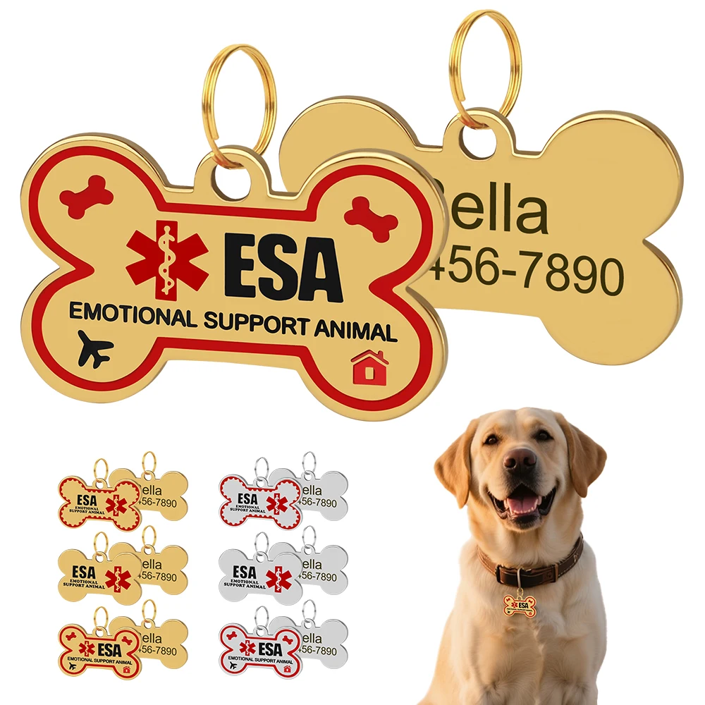 Placa de identificación personalizada para perros ESA, hueso de acero - imagen 5