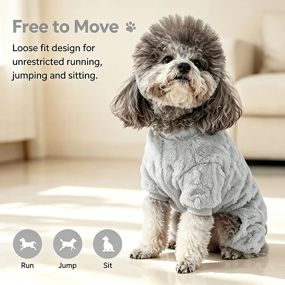 Mono de Felpa Rosa para Perros Pequeños – Ropa de Invierno Cálida - imagen 4