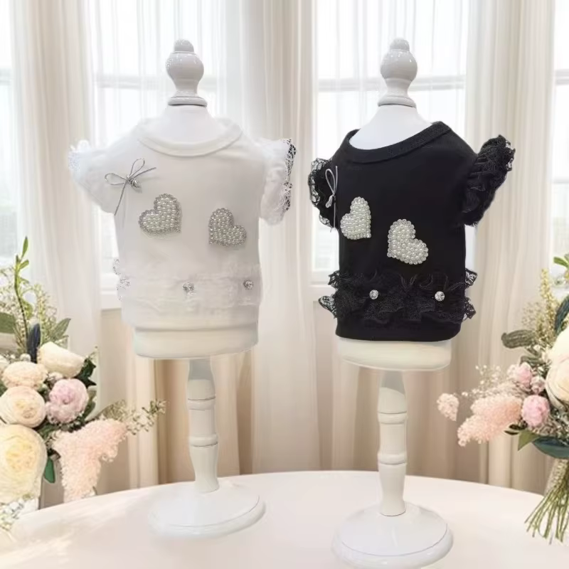 Conjunto de ropa para mascotas camisa con encaje vista frontal