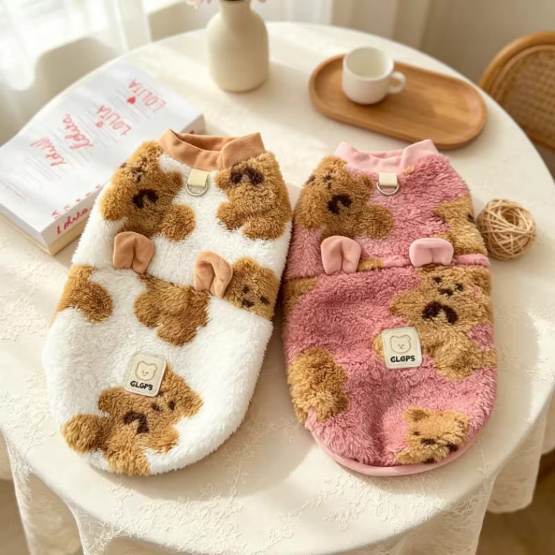 Sudadera de felpa con capucha de oso para perro