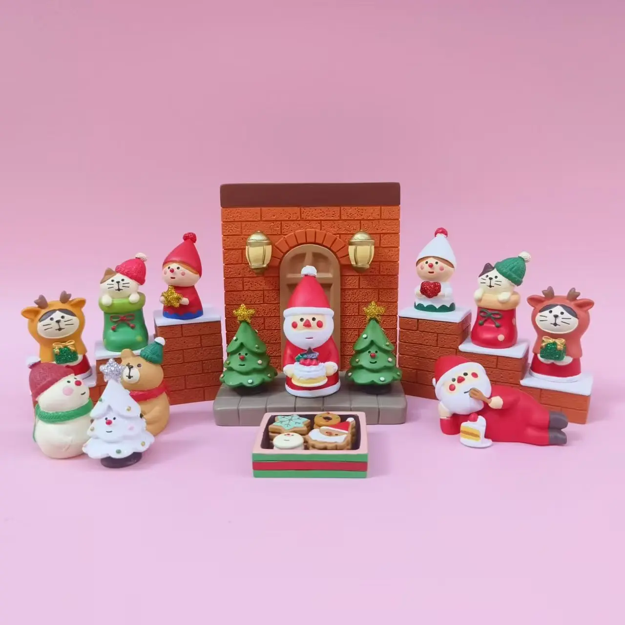 Muñeco de nieve y gato decorativo de resina