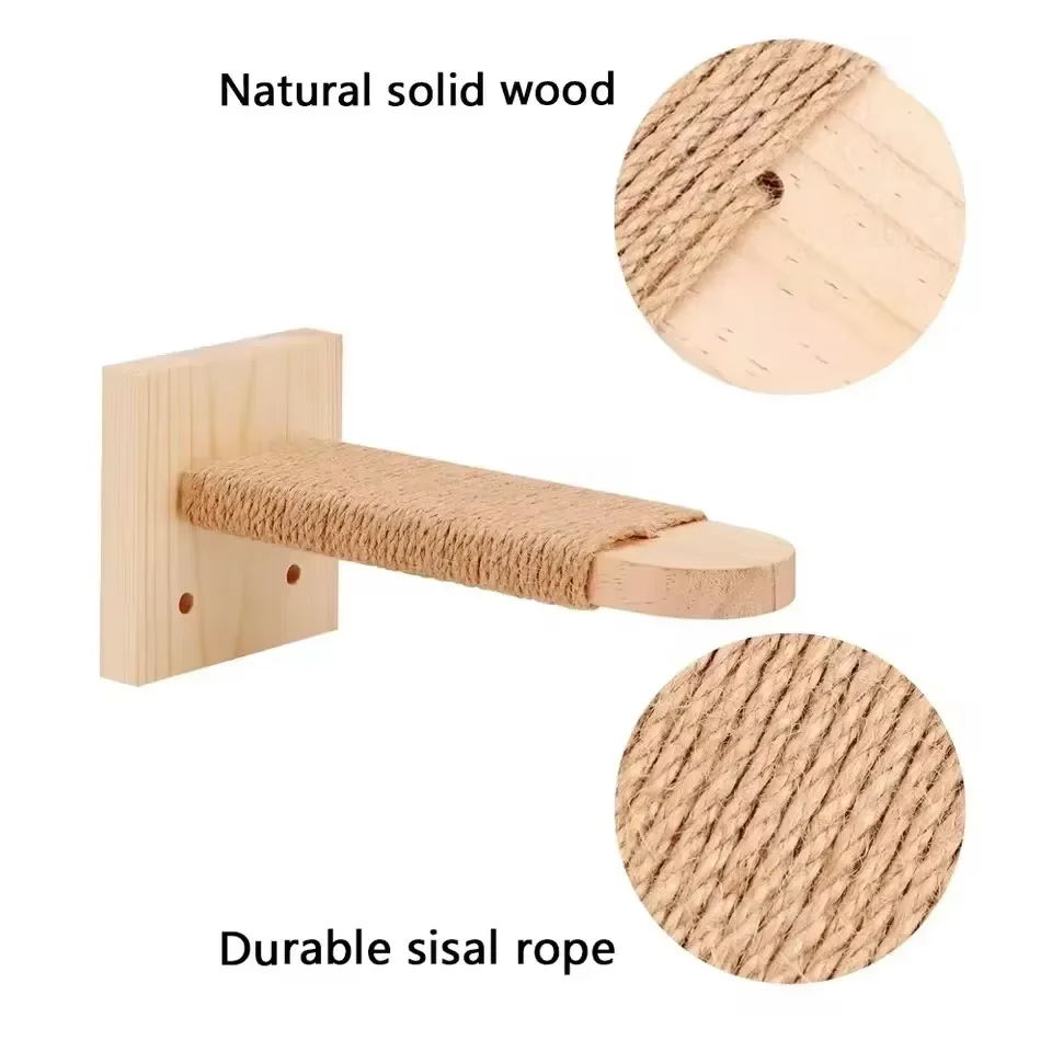 Rascador de Pared para Gatos – Estante de Madera con Sisal y Juguete - imagen 3