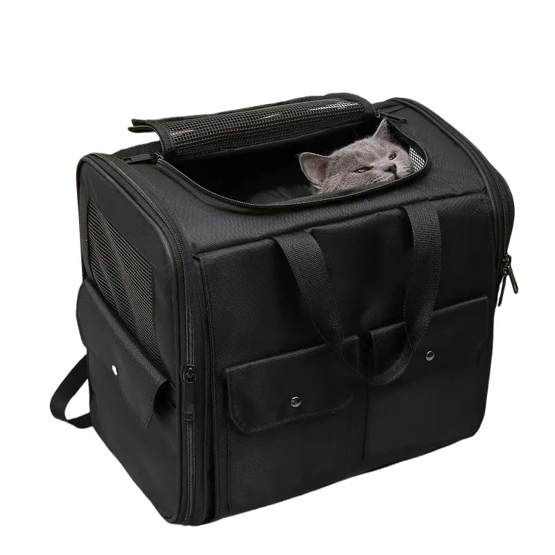 Mochila transpirable de gran capacidad para gatos con bolsillos