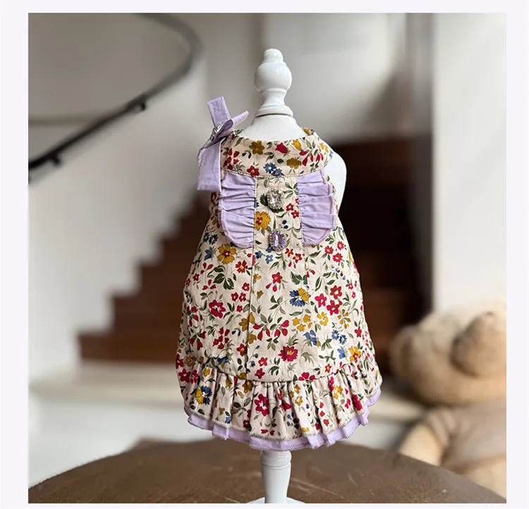 Disfraz vestido princesa con flores y lazo para perros pequeños - imagen 3