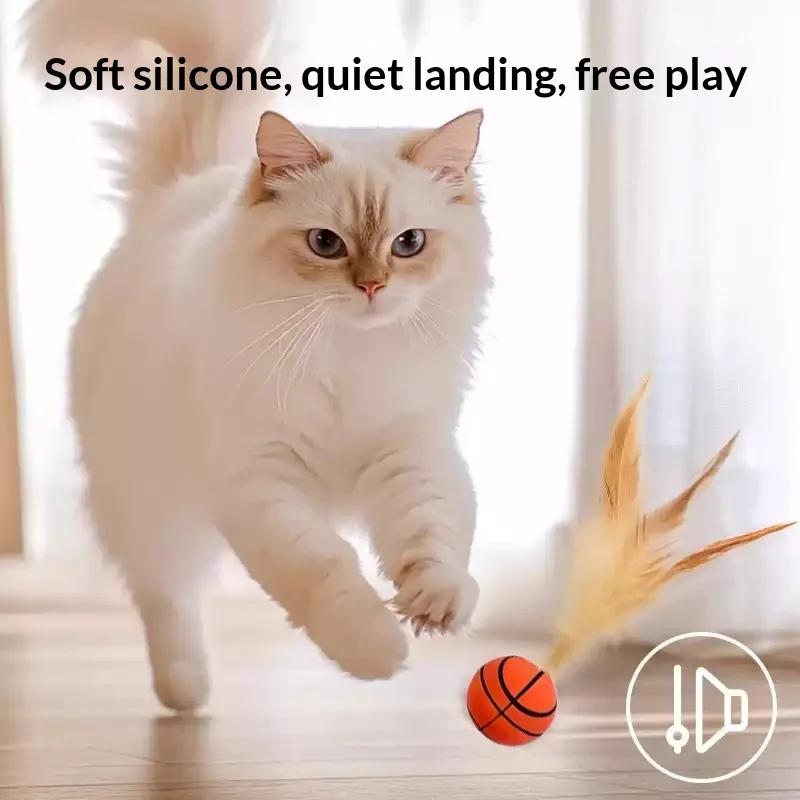 Pelota elástica de goma para gatos con plumas, antiestrés - imagen 5