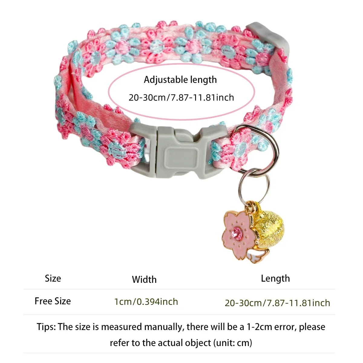 Collar para gato y perro con bordado flores de cerezo y campana - imagen 5