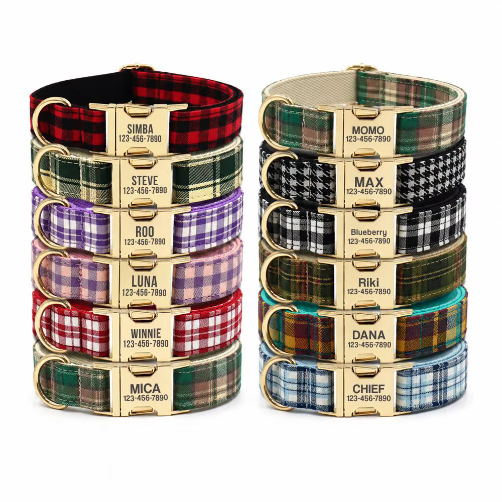 Collar Personalizado para Perro – Cuadros Multicolor con Nombre y Teléfono - imagen 5