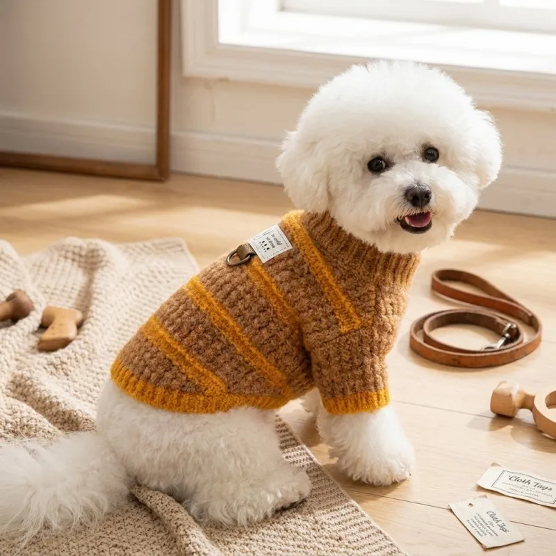 Suéter tejido rayado para perros pequeños Chihuahua y Bichón Frisé - imagen 4