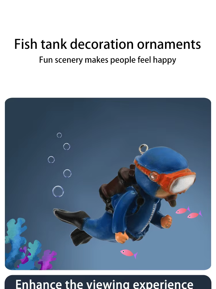 Ornamento submarinista flotante en acuario