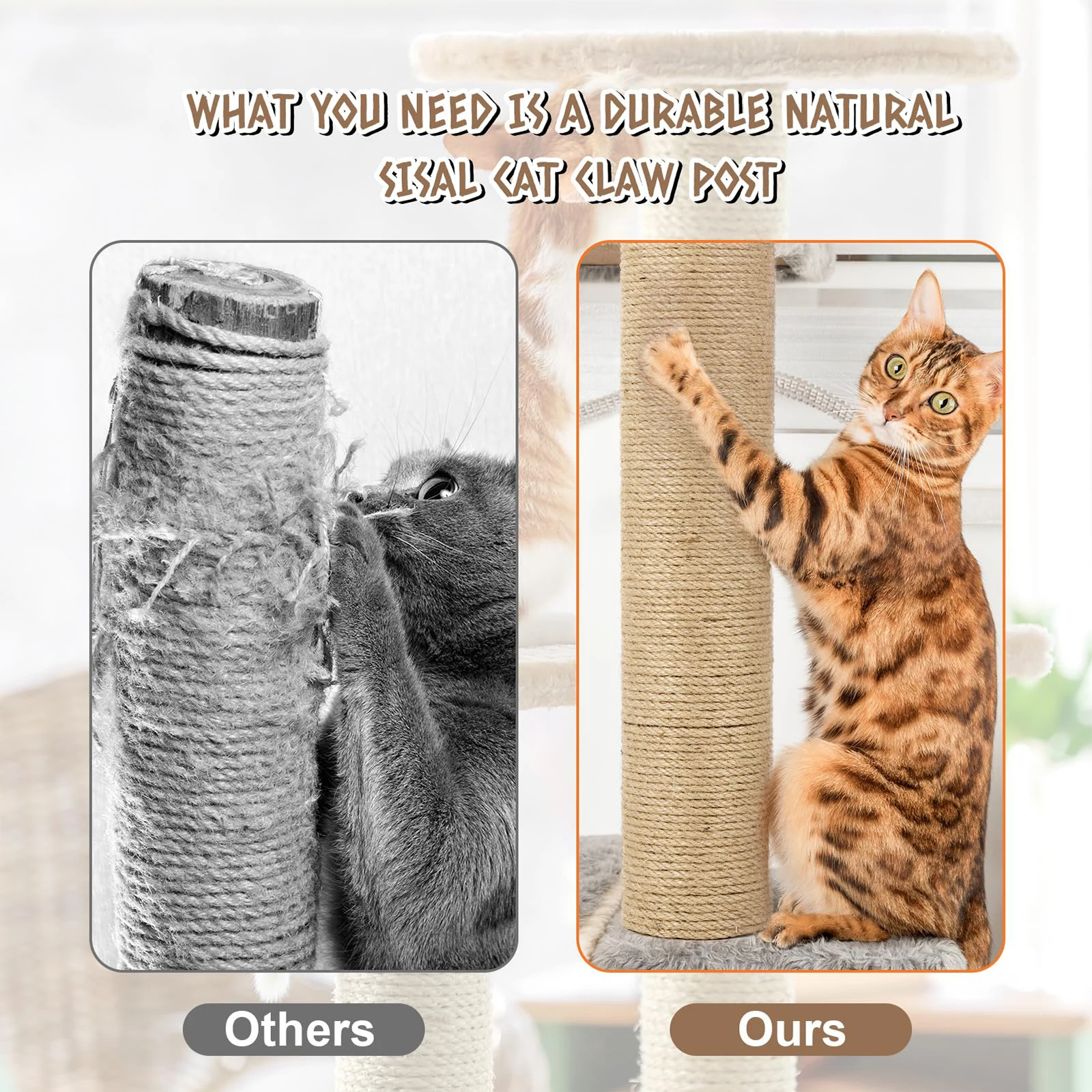 Poste de cuerda de cáñamo para árbol de gatos