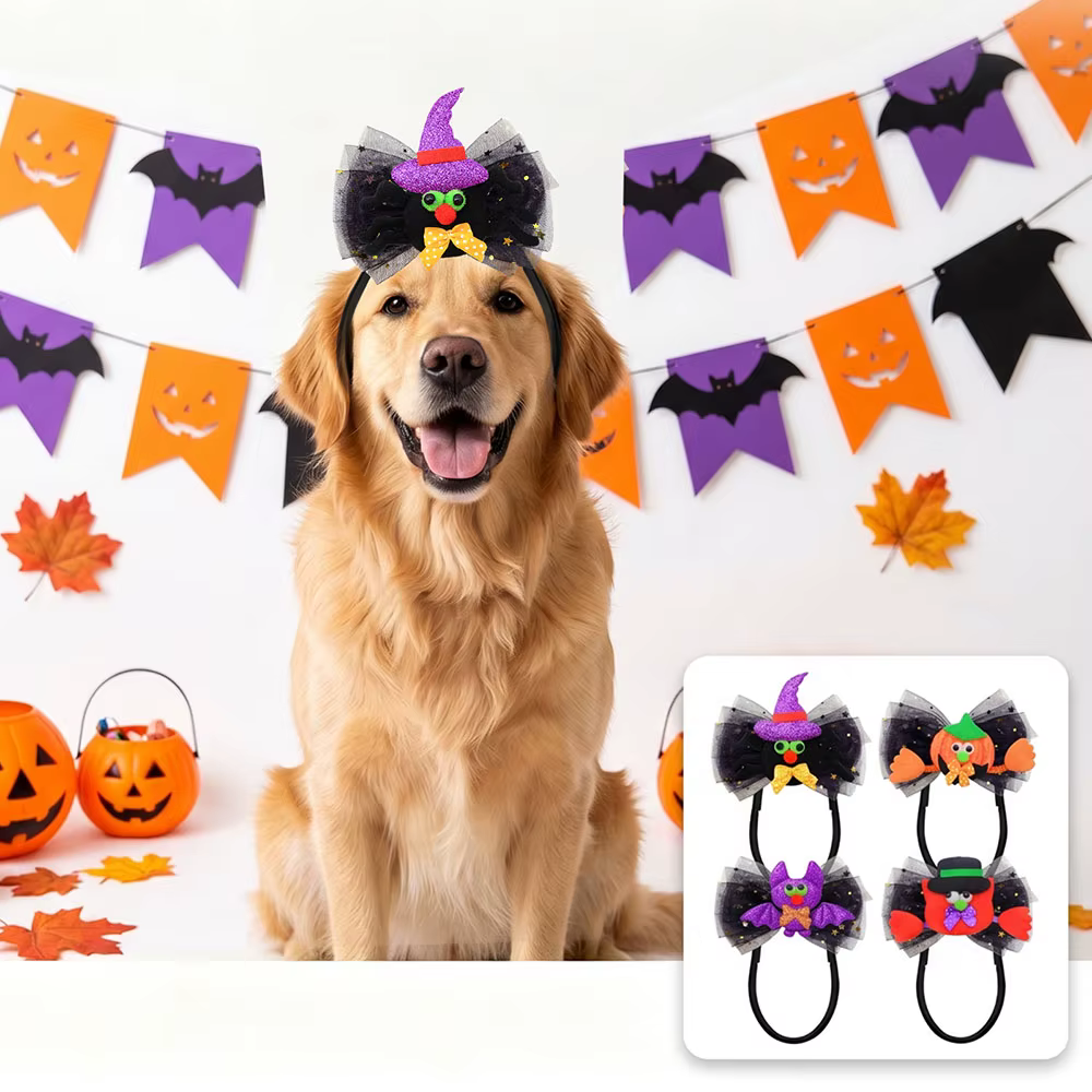 Lazos para el pelo de perro ajustables con calabazas y murciélagos - imagen 3