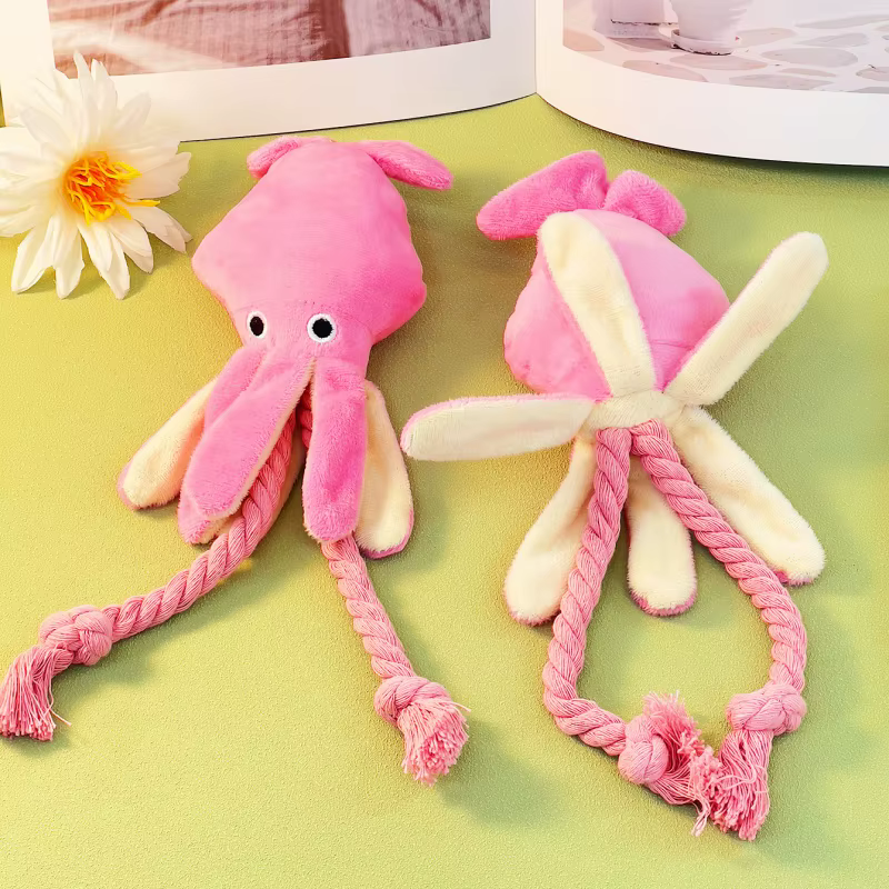 Juguete chirriante de peluche pulpo con cuerda para perros y gatos - imagen 2