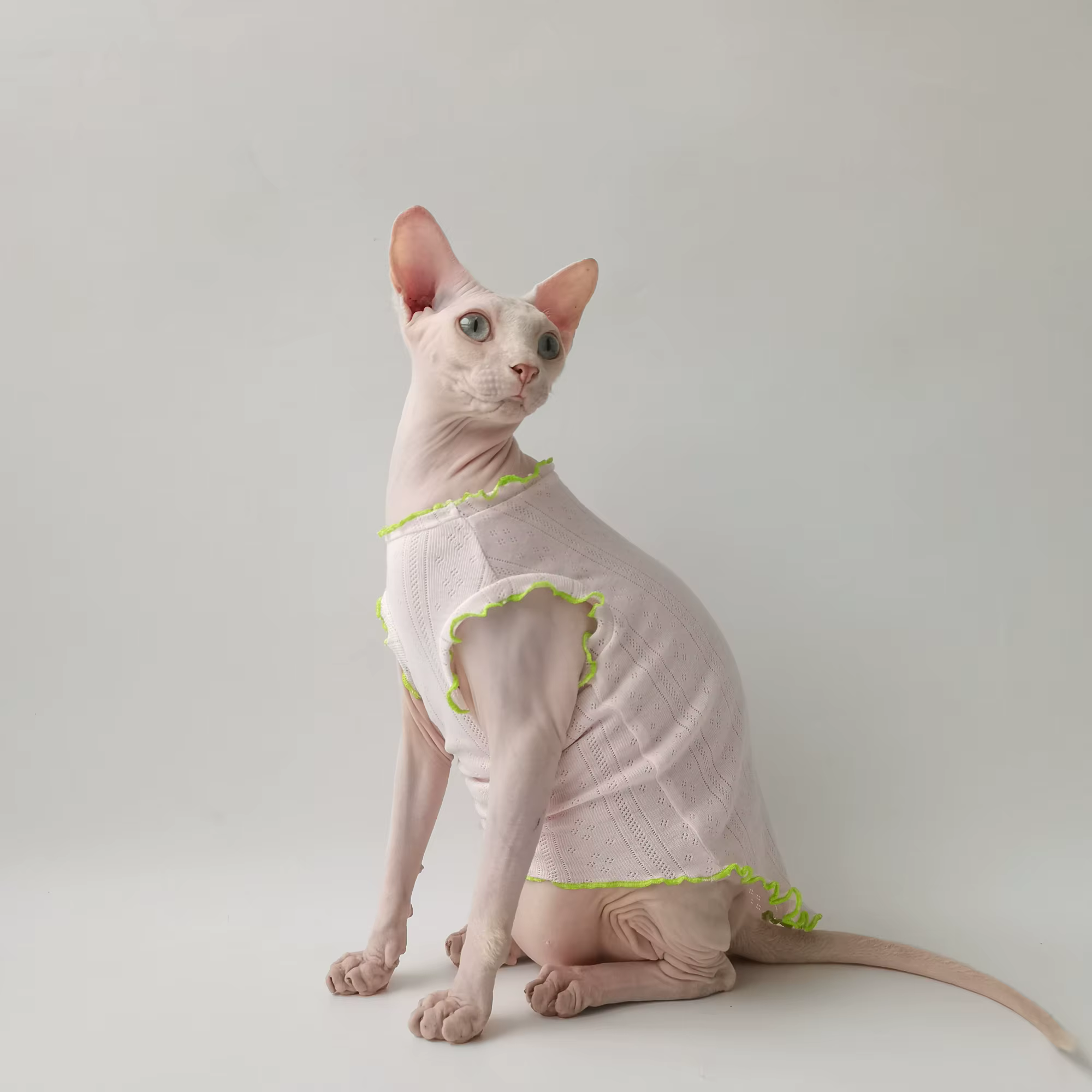 Camiseta de algodón para gatos sin pelo – Chaleco rosa con encaje para Sphynx