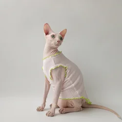 Camiseta de algodón para gatos sin pelo – Chaleco rosa con encaje para Sphynx