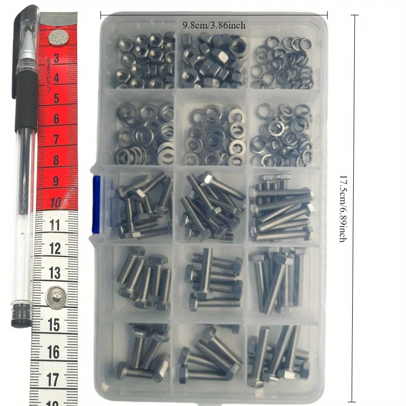 Conjunto de tuercas y tornillos hexagonales de acero inoxidable