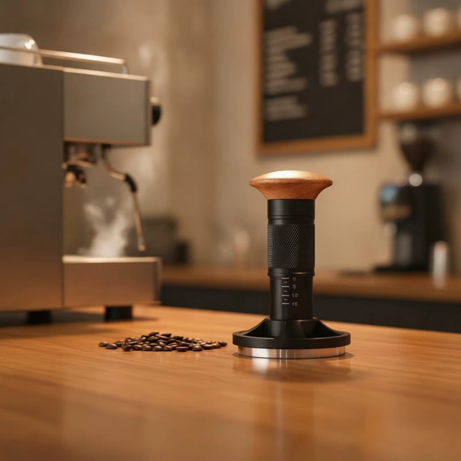 Prensa espresso de acero inoxidable con mango de madera - imagen 2