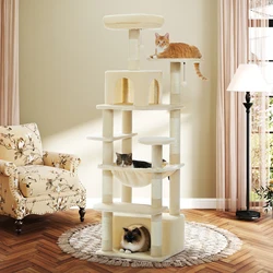 Árbol rascador para gatos alto con hamacas y postes rascadores