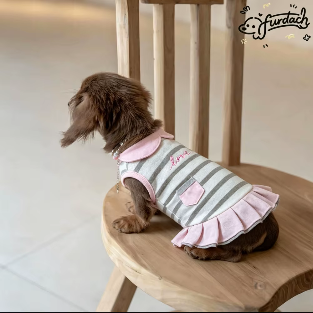 Vestido verano algodón para perra tipo Dachshund salchicha rosa - imagen 2