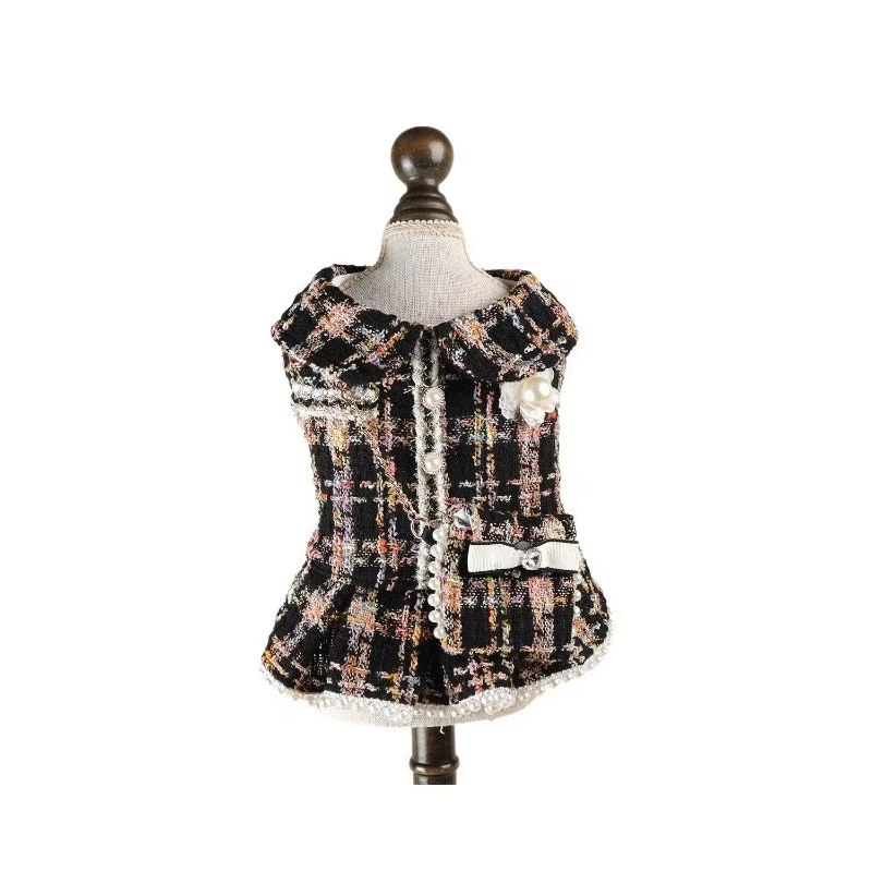 Vestido navideño de lana para perro pequeño con perlas