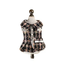 Vestido navideño de lana para perro pequeño con perlas