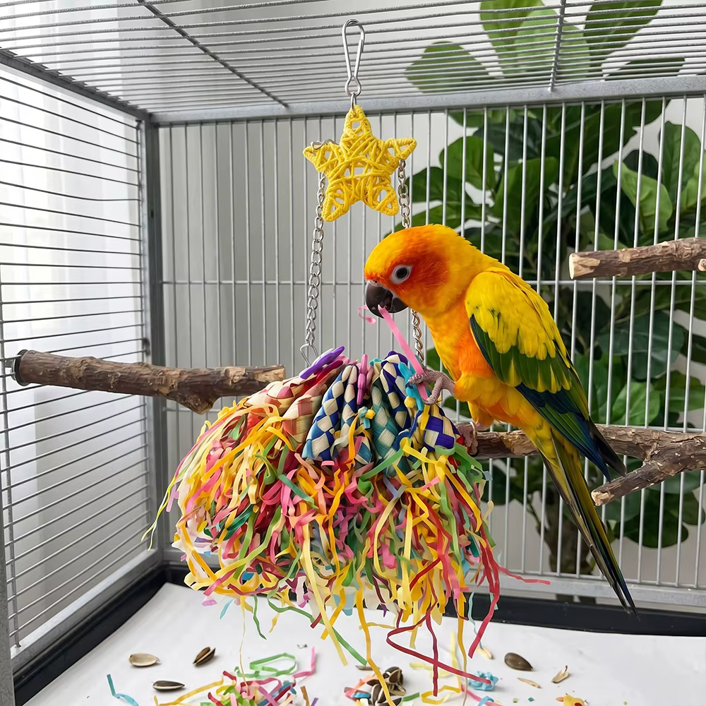 Juguete forrajeo para loros, periquitos y ninfas – Estrella ratán y papel - imagen 3