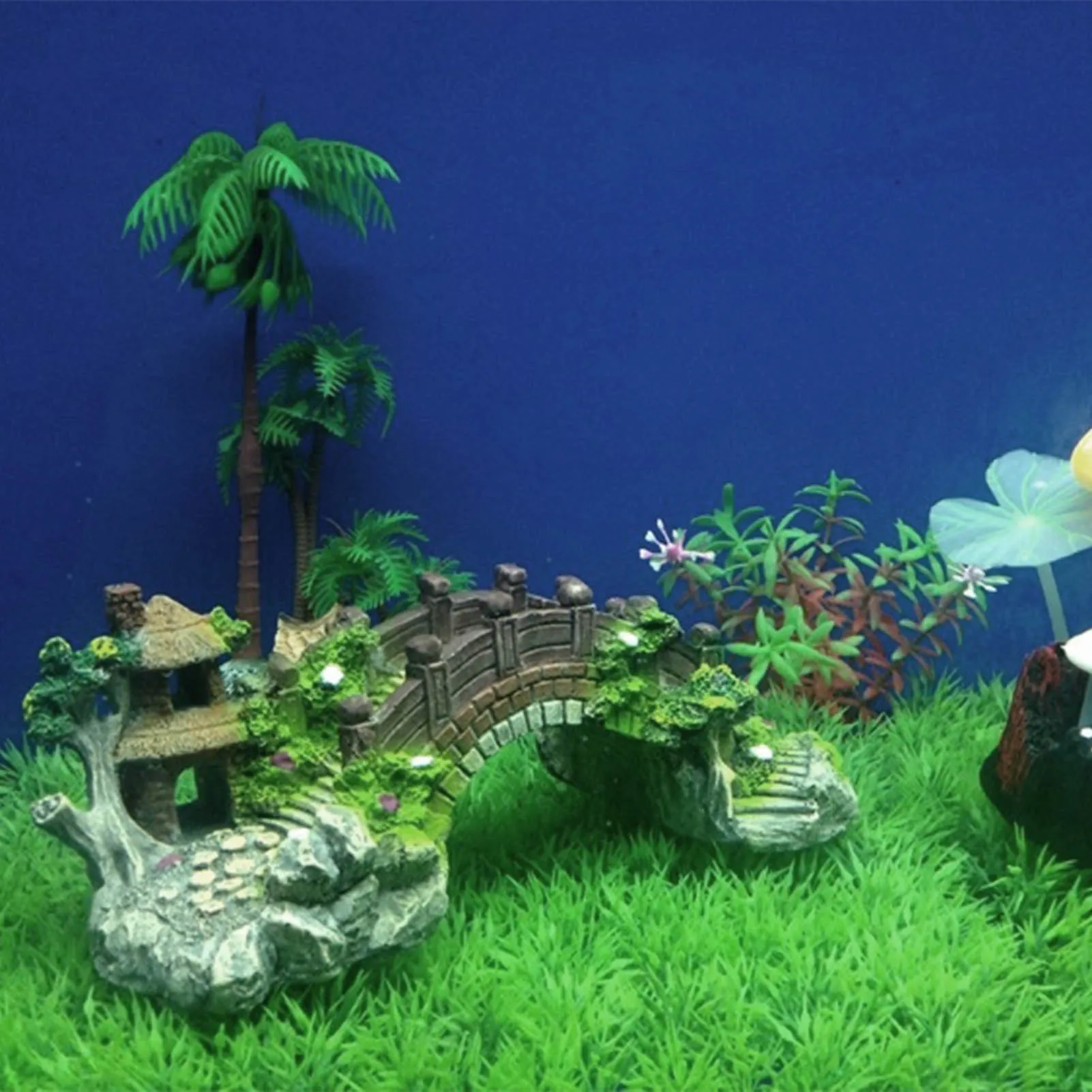 Puente instalado en acuario con plantas