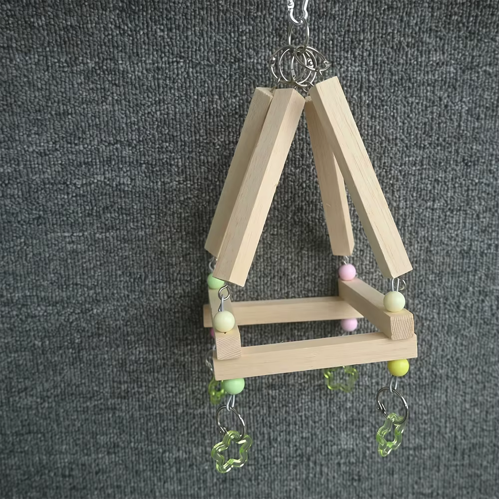 Juguete de madera para loros: columpio colgante y escalera - imagen 5