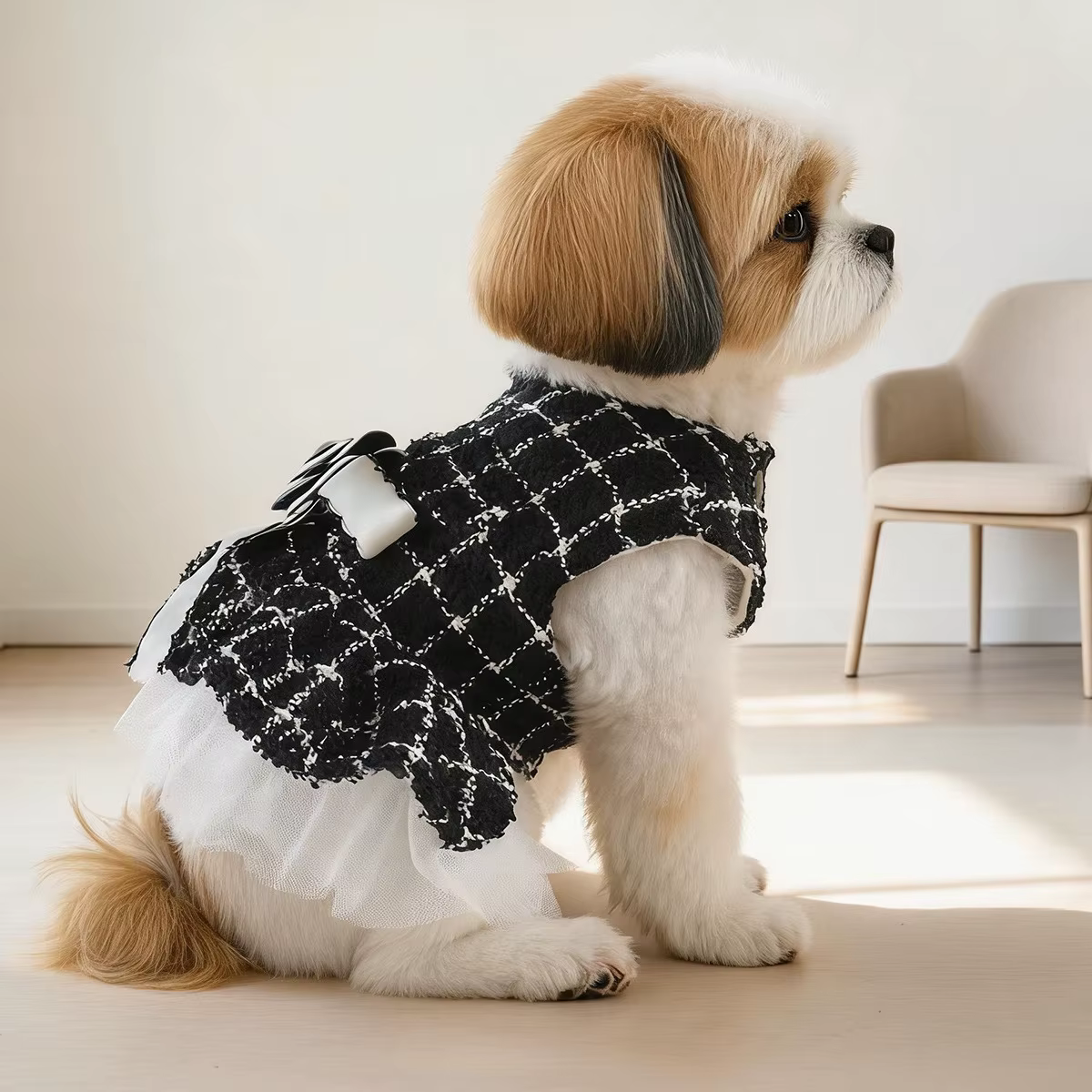 Vestido de Princesa para Perro Otoño-Invierno con Lazo Negro - imagen 4