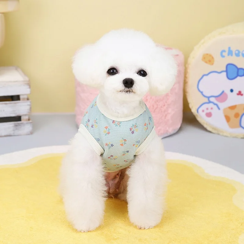 Camiseta de algodón waffle floral para perros y gatos de verano - imagen 3