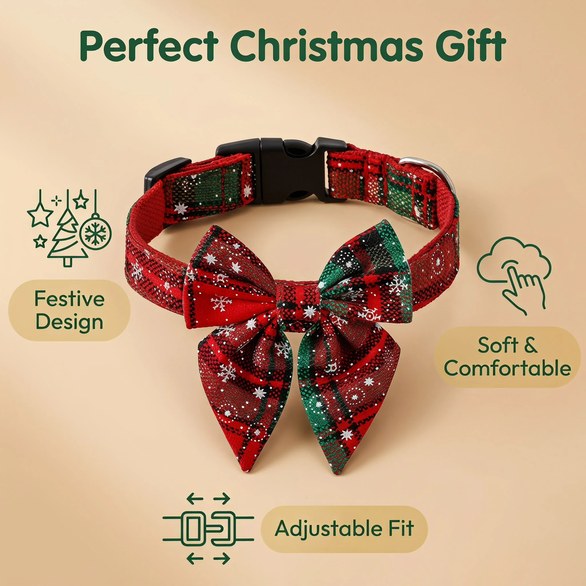 Collar navideño de algodón con lazo copo de nieve para perros - imagen 2