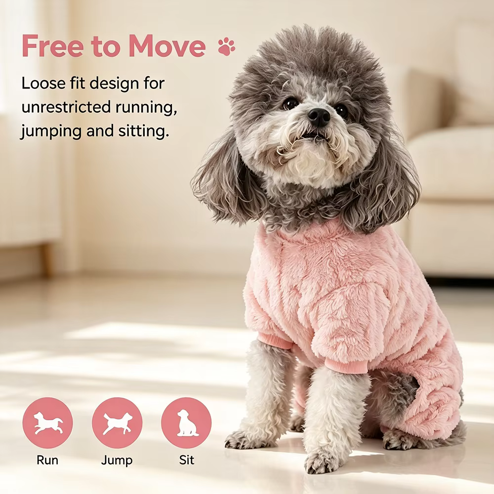Traje cálido de felpa con anilla para correa – Ropa invierno para perro Chihuahua y gato - imagen 4