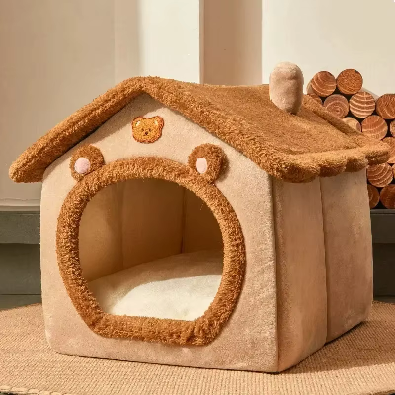 Casa Cama Plegable Cálida para Gatos y Perros – Nido Interior para Invierno