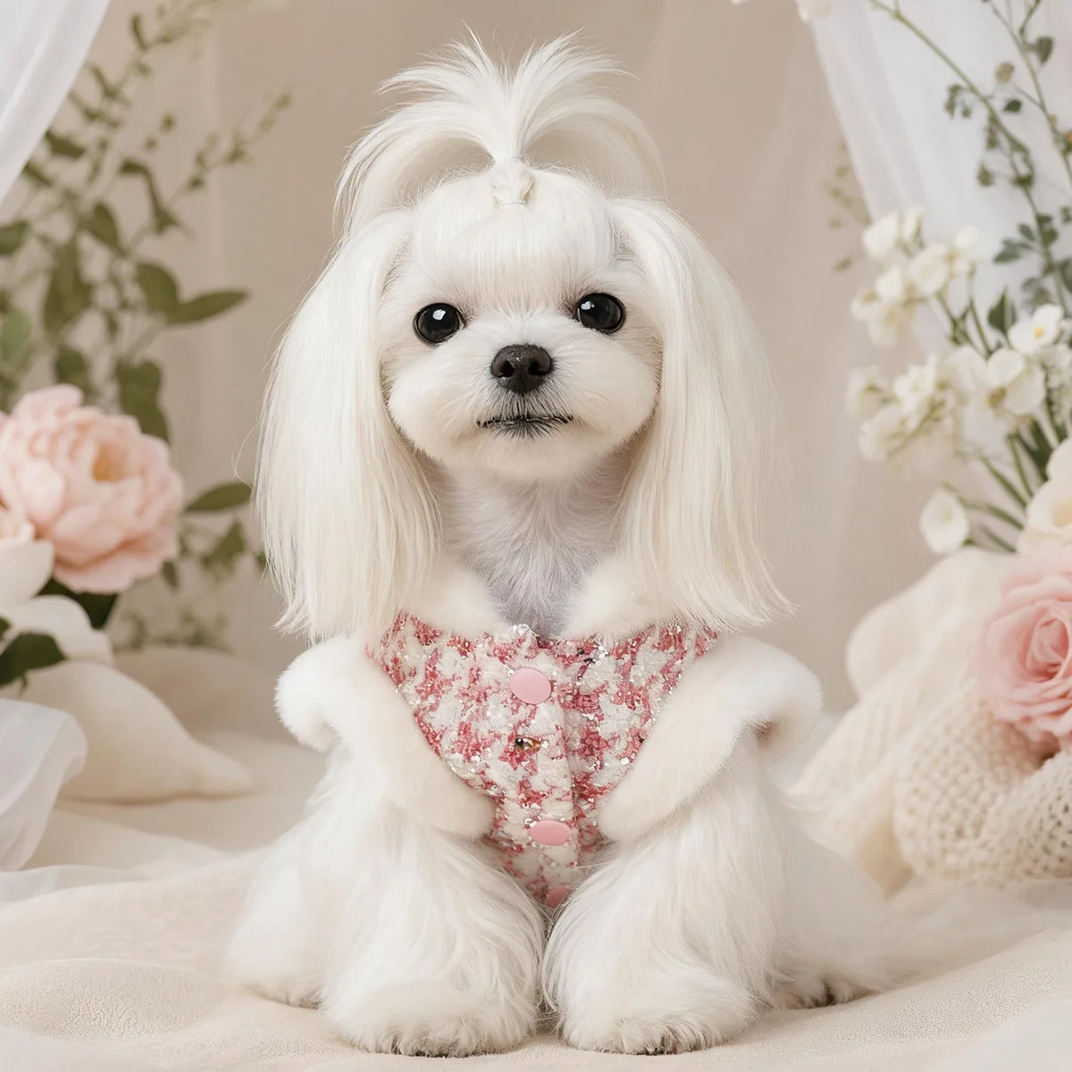 Chaquetita felpa rosa cálida para perros y gatos pequeños - imagen 3