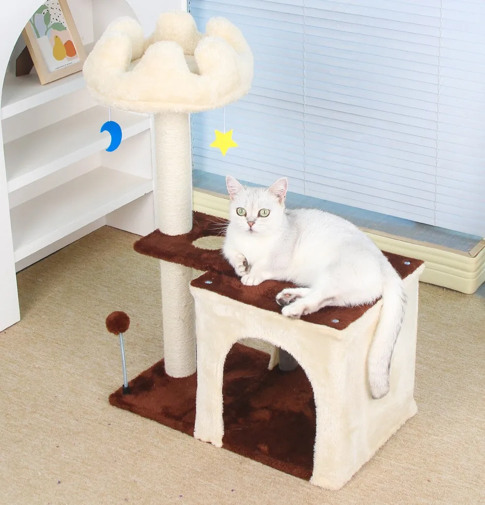 Columna de sisal y casa para gatos del árbol rascador