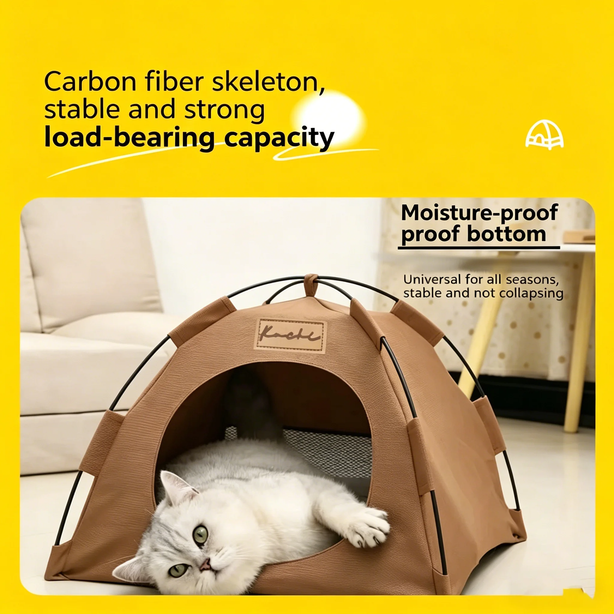 Casa para mascotas en exterior con vegetación de fondo