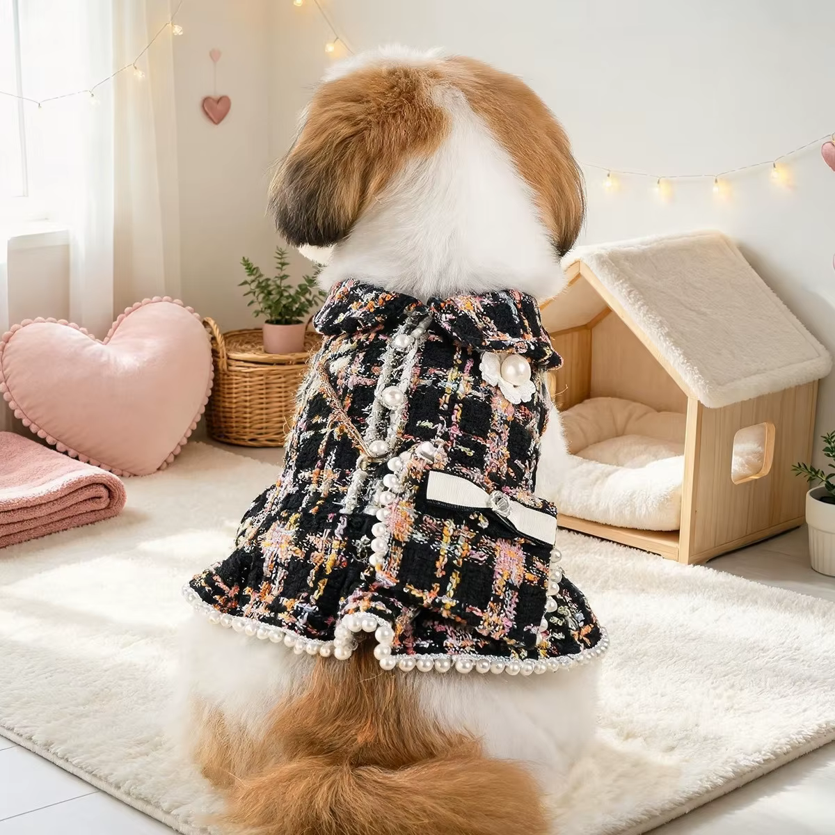 Vestido navideño de lana para perro pequeño con perlas - imagen 3