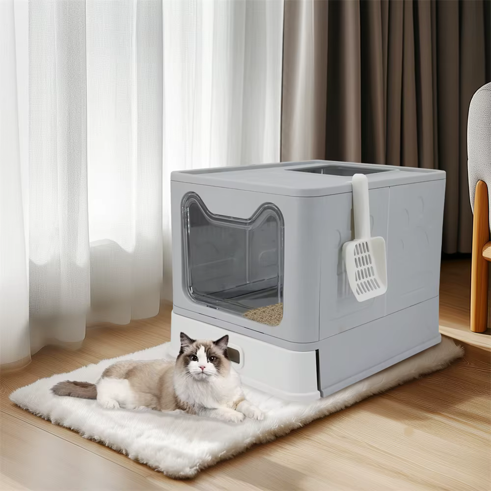 Caja de arena cerrada acero inoxidable para gatos con tapa - imagen 5