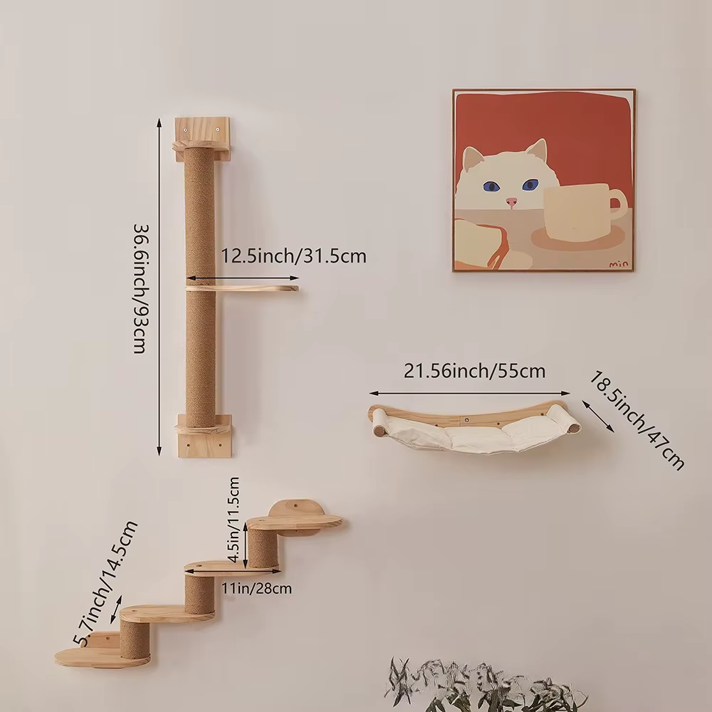 Rascador de pared para gatos de madera con hamaca y cama - imagen 4