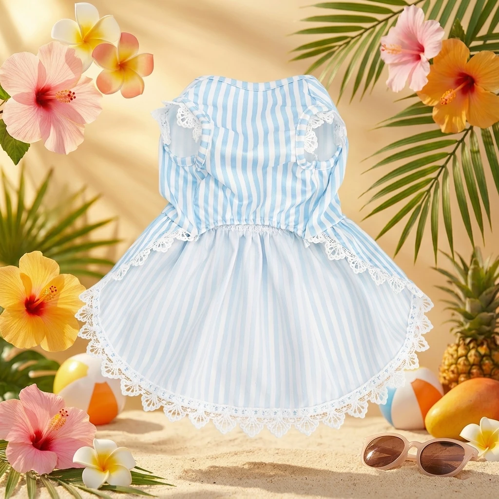 Vestido para perro con ribete de encaje mostrando el diseño completo