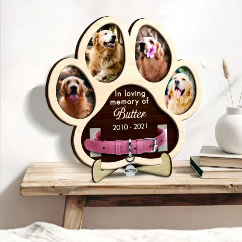Marco huella madera para fotos – Recuerdo perro o gato - imagen 2