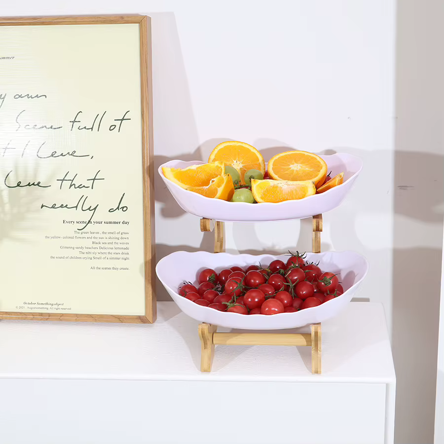 Cesta de Frutas 2 Niveles – Soporte de Bambú para Bocadillos y Dulces - imagen 3