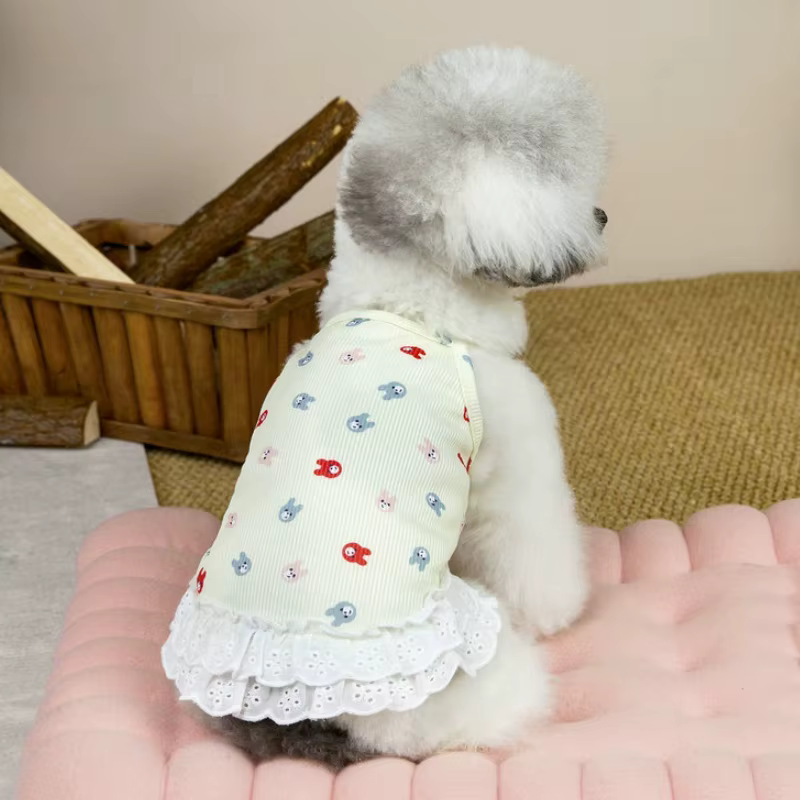 Vestido princesa con volantes de encaje para perros y gatos pequeños