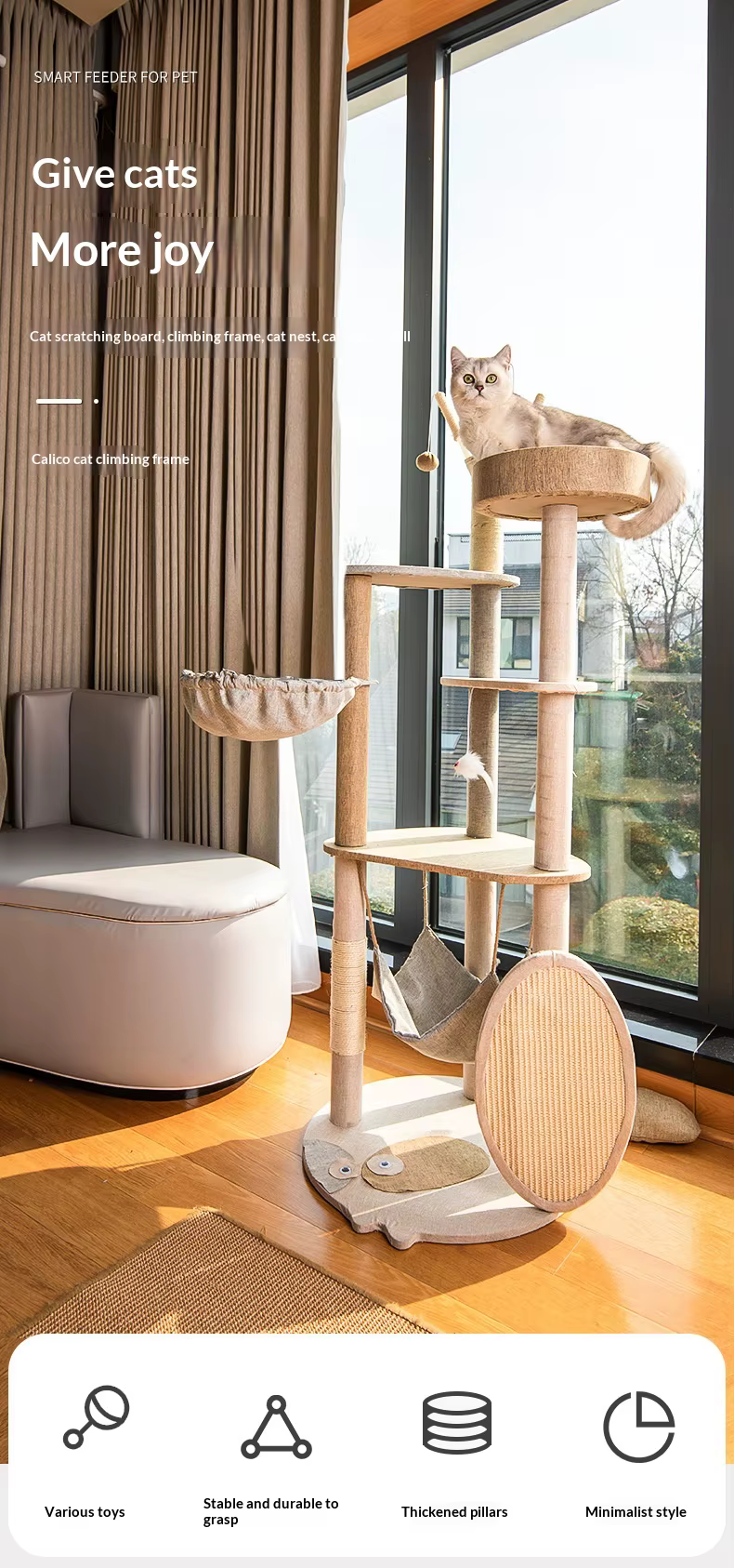 Árbol para gatos integrado extra grande con poste de sisal