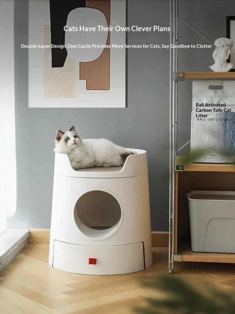 Caja de arena para gatos con cama estilo castillo grande, semicerrada